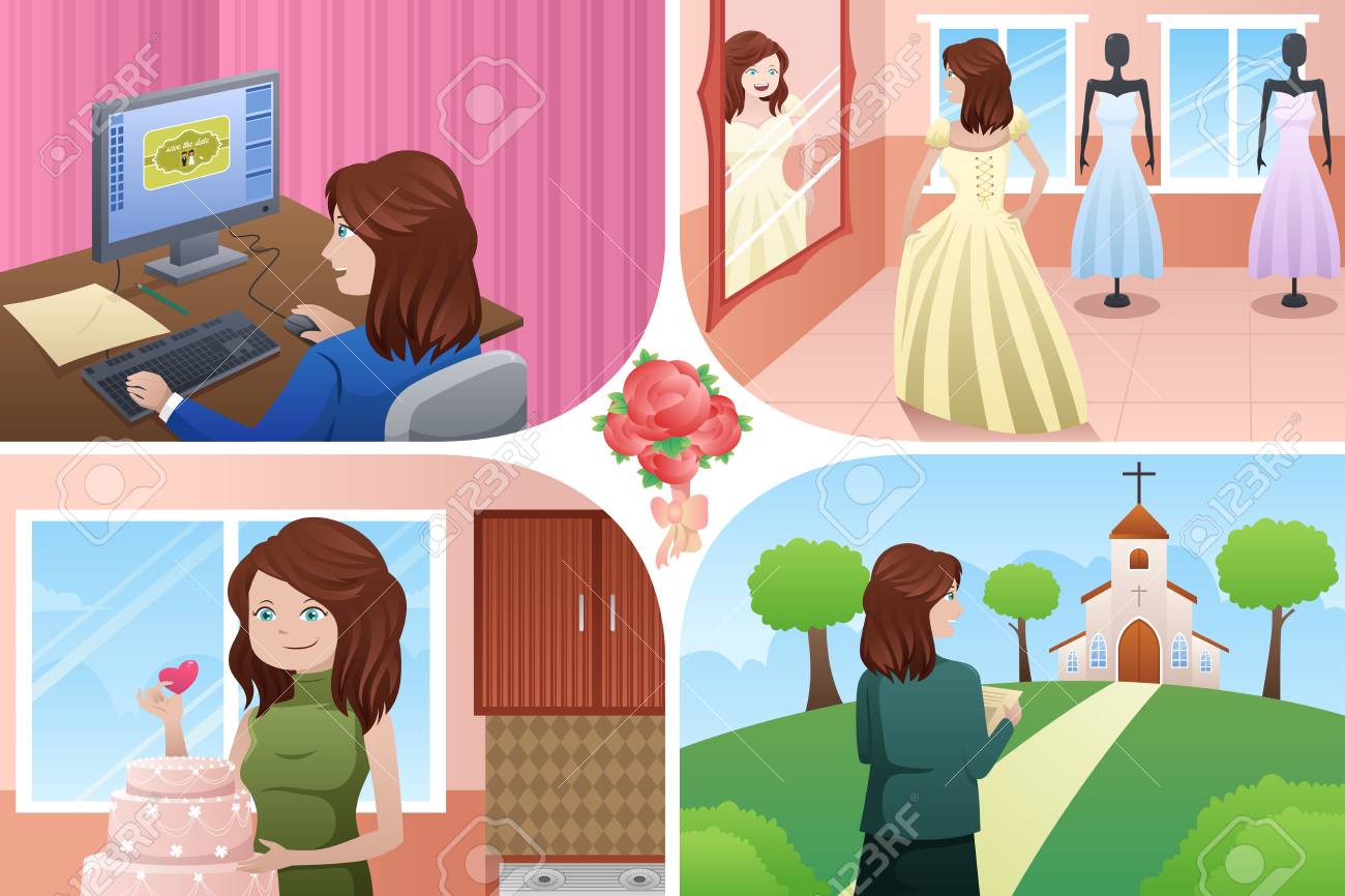A Vector Illustration Of Beautiful Woman Planning Her Wedding Royalty Free Cliparts Vectors And Stock Illustration Image 25243922 123rf