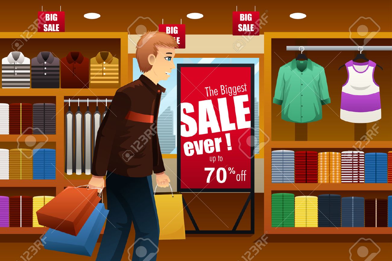 Illustration Of Man Shopping At A Clothing Store Inside Mall Illustration Of Man Shopping At A Clothing Store Inside Mall