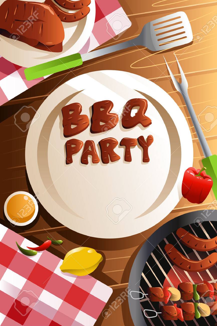 illustration of barbeque party poster design royalty free cliparts