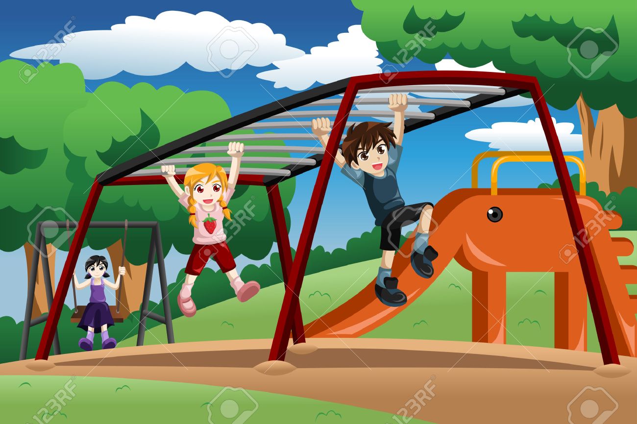 幸せな子供の遊び場で猿のバーで遊んでのベクトル イラストのイラスト素材 ベクタ Image
