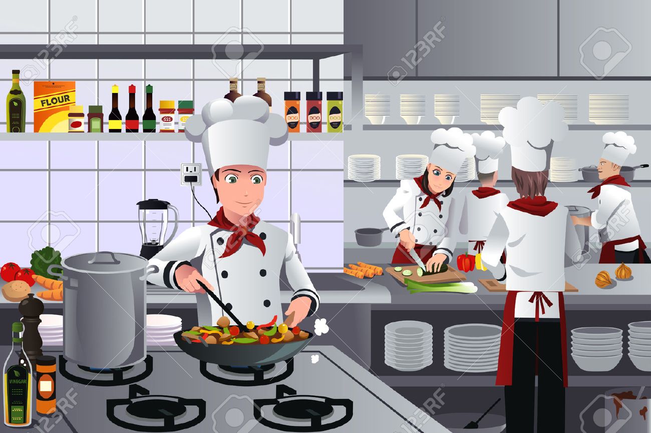 Restaurant Kitchen Illustration a vector illustration of scene inside a busy modern restaurant Restaurant Kitchen Illustration a vector illustration of scene inside a busy modern restaurant