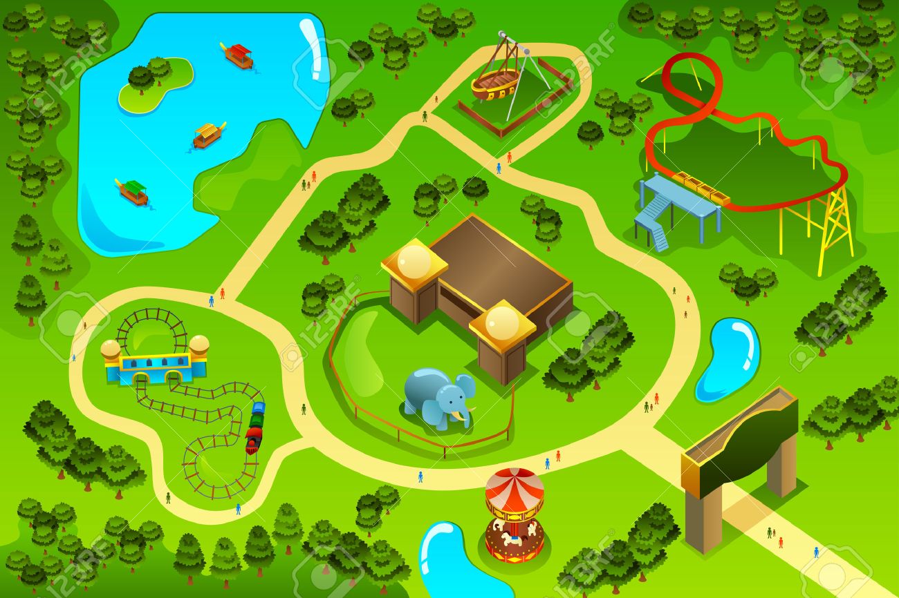 a vector illustration of map of an amusement theme park royalty free theme park map template