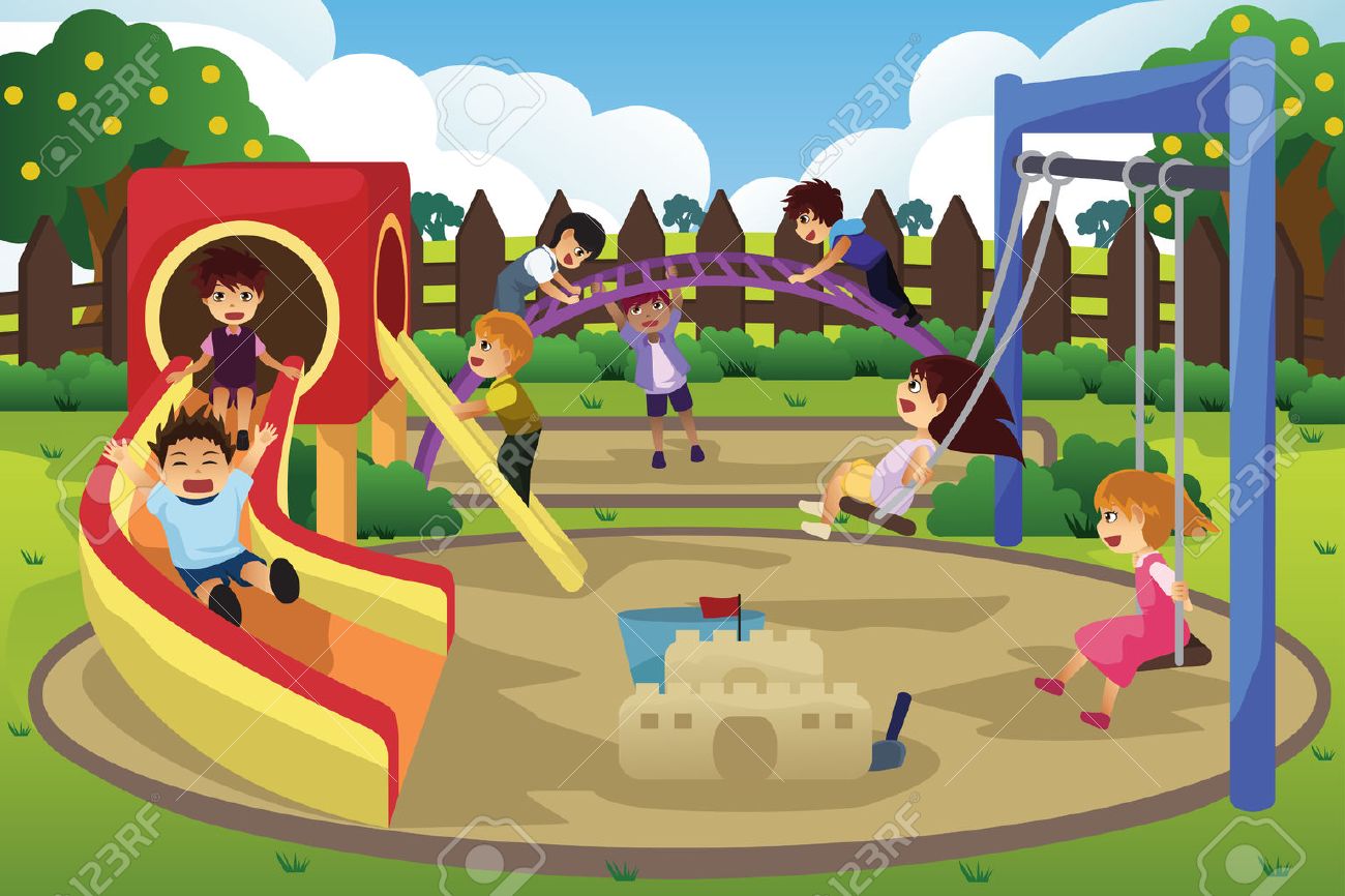 遊び場で遊んでいる子供たちのベクトル イラストのイラスト素材 ベクタ Image