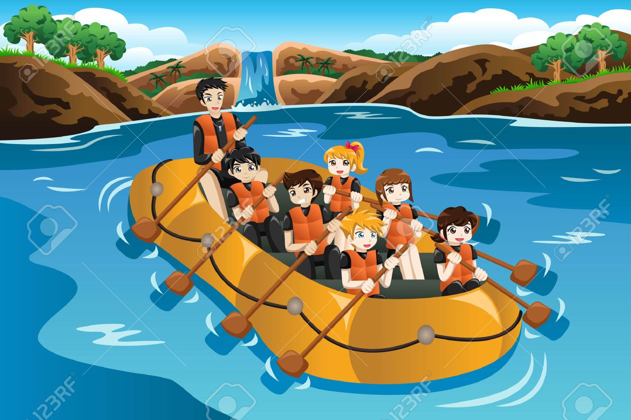子供たちは川でラフティングのベクトル イラスト のイラスト素材 ベクタ Image