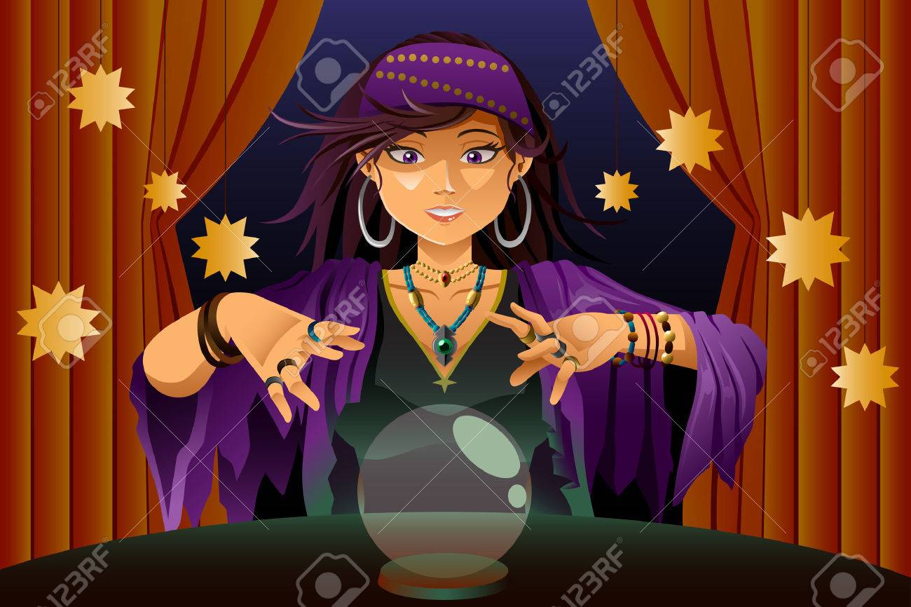 a vector illustration of fortune teller woman reading future