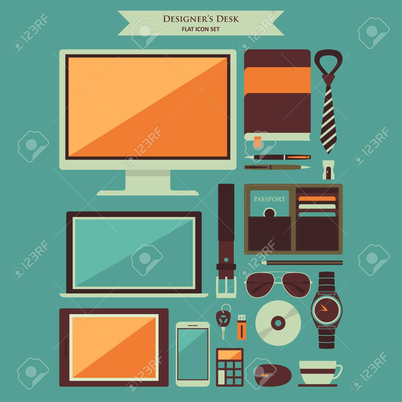 デザイナーのデスクトップ アイテム フラット アイコンのベクトル イラストのイラスト素材 ベクタ Image