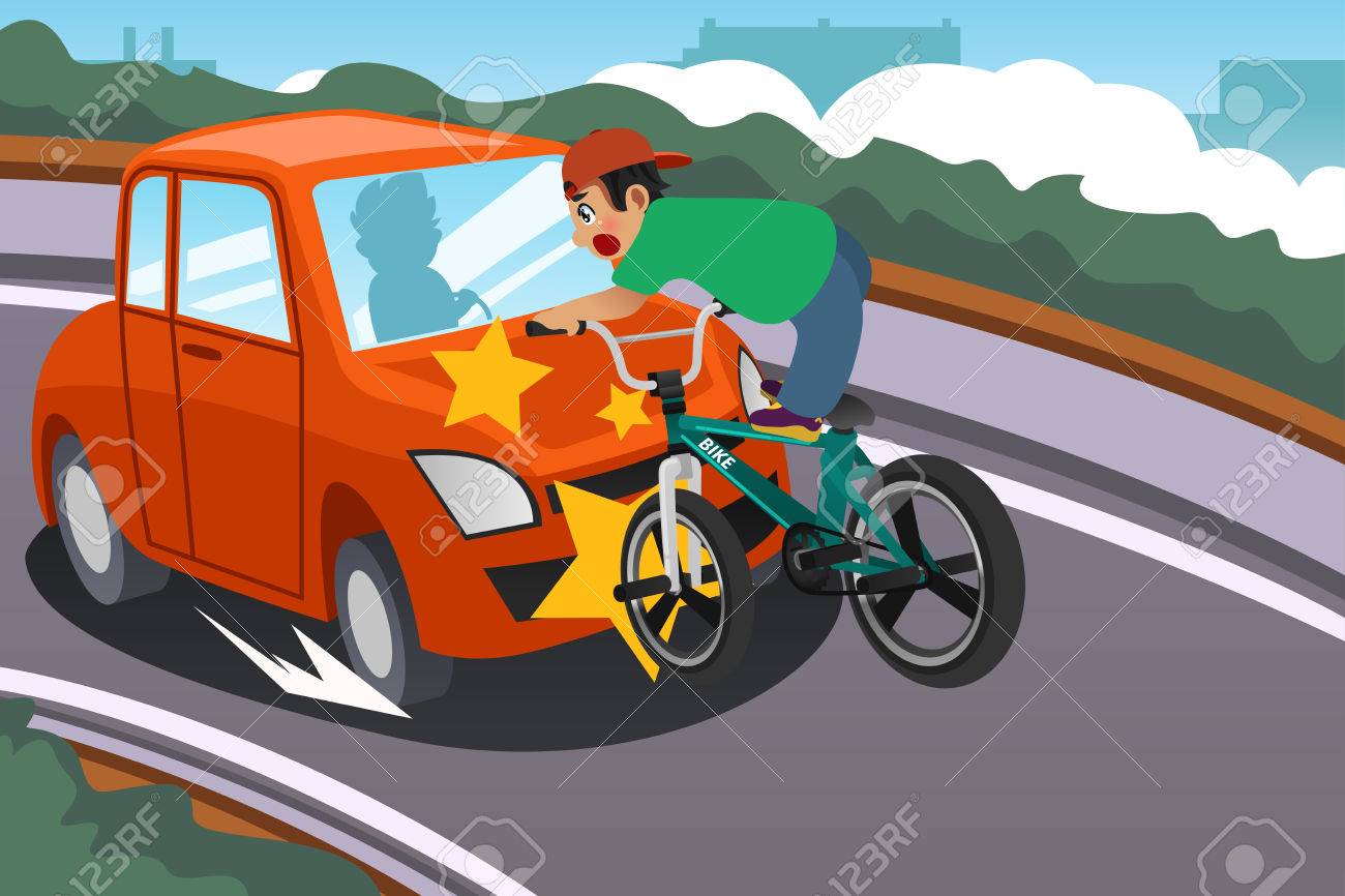 子供の乗る車との事故で自転車のベクトル イラストのイラスト素材 ベクタ Image 子供の乗る車との事故で自転車のベクトル イラストのイラスト素材 ベクタ Image