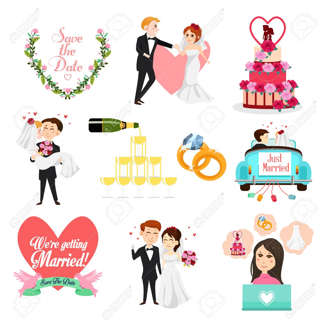 A Vector Illustration Of Wedding Celebrations Icons And Cliparts Royalty  Free SVG, Cliparts, Vectors, and Stock Illustration. Image 69367030., image size:1300x1300