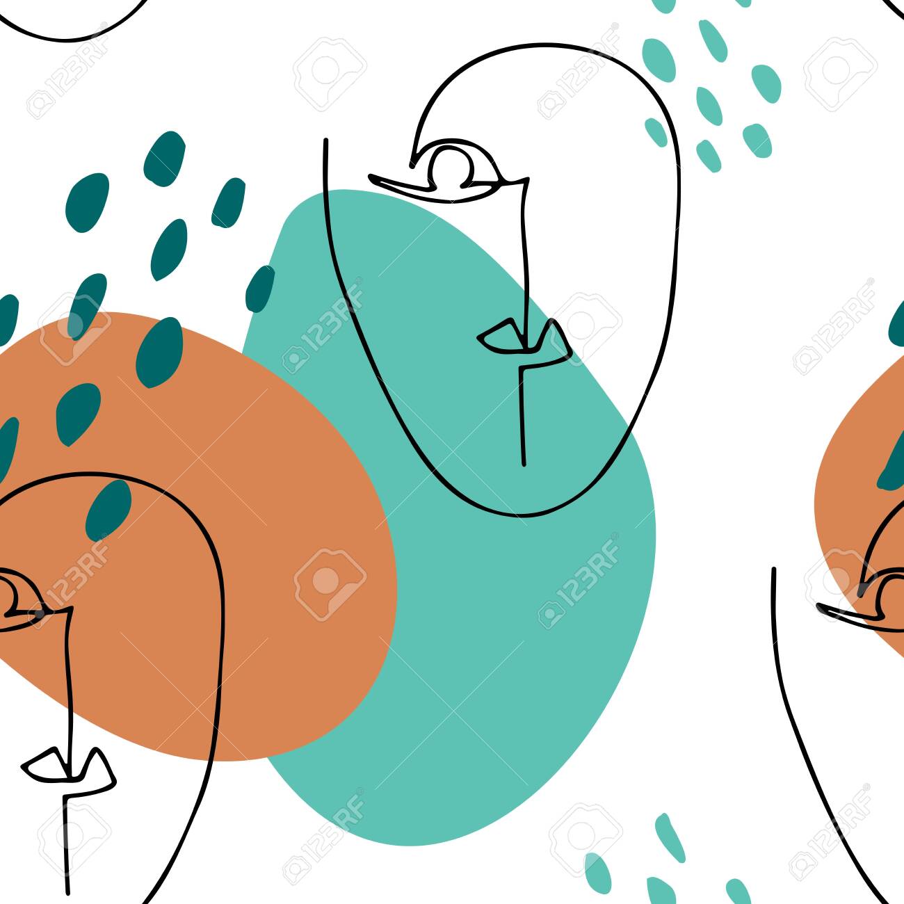 Abstract linear silhouette of human face. Modern poster.Minimalism graphic style. Seamless pattern with overlapping circles and faces - 124150890 Abstract linear silhouette of human face. Modern poster.Minimalism graphic style. Seamless pattern with overlapping circles and faces - 124150890