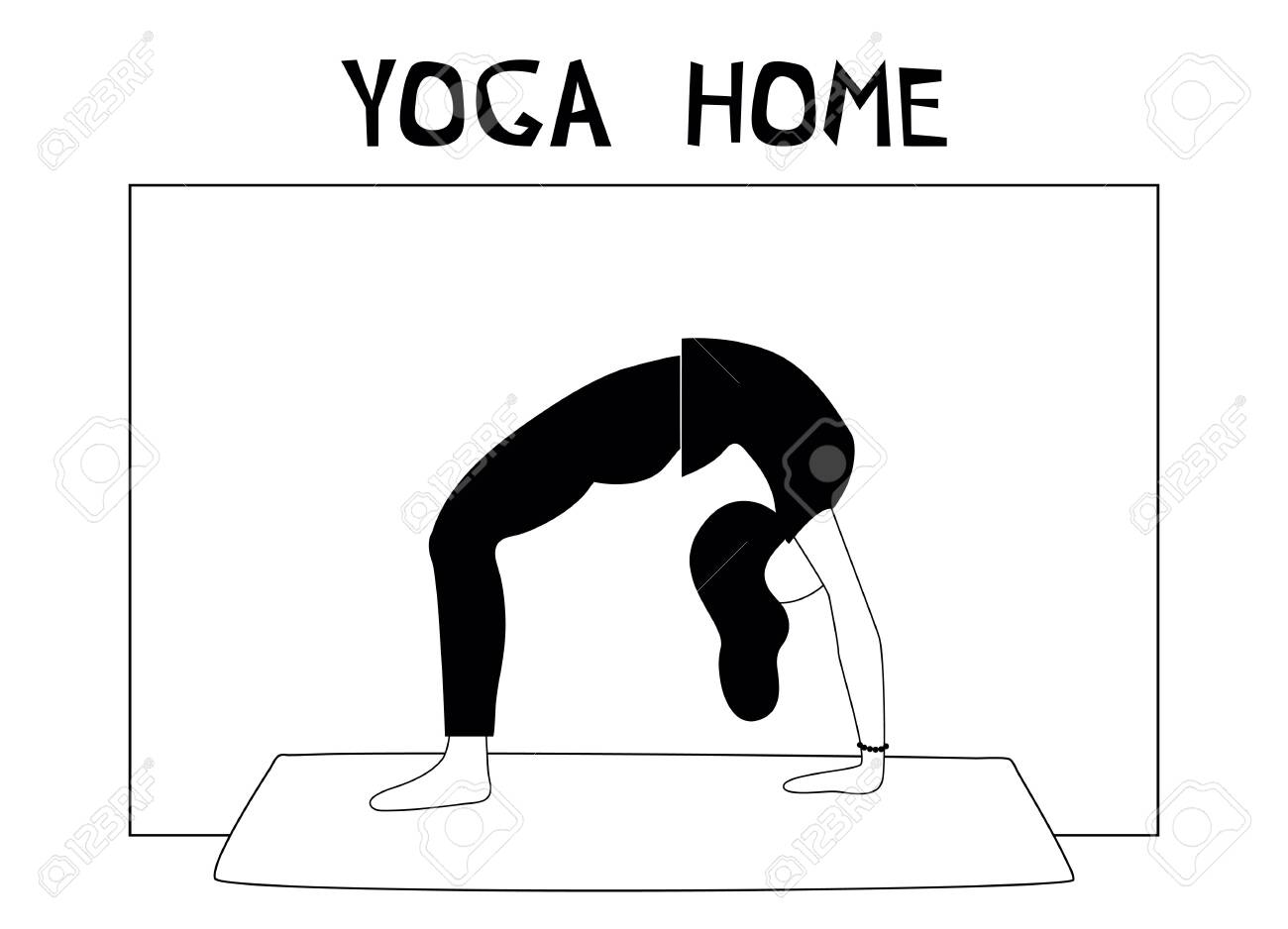 Woman Doing Yoga At Home. Illustration With Chakrasana, Wheel Pose. Royalty  Free SVG, Cliparts, Vectors, And Stock Illustration. Image 148514221.