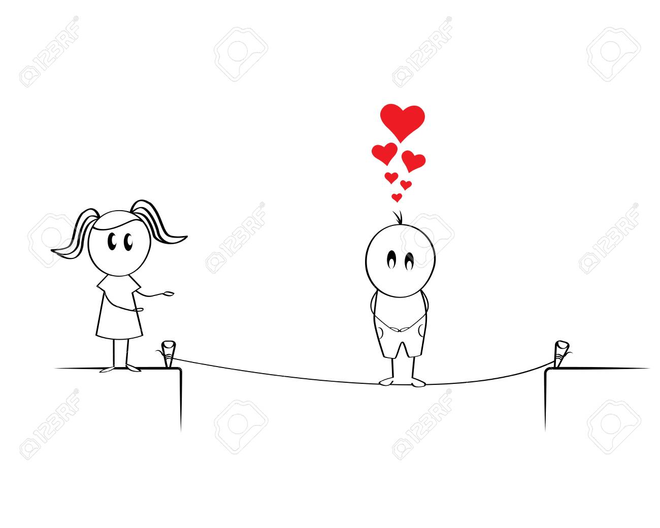 Boy And A Girl Cartoon Character. Kids On Wire In Love, Vector. Funny, Cute  Cartoon Illustration. Valentine Greeting Card Design, Romantic, Love Art  Design, Minimalist Artwork Royalty Free SVG, Cliparts, Vectors, and, image size:1300x1040