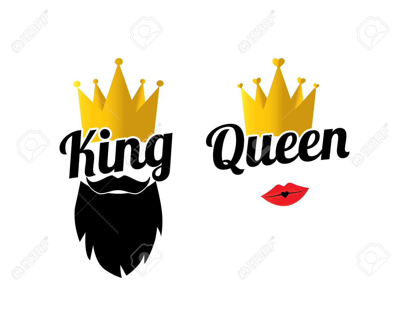 King And Queen With Crown, Couple Illustration, Vector. King With Beard  Silhouette, Queen With Lipstick Silhouette Isolated On White Background.  Sticker, T-shirt Design, Emblem. He And She Concept Royalty Free SVG,  Cliparts,, image size:1300x1040