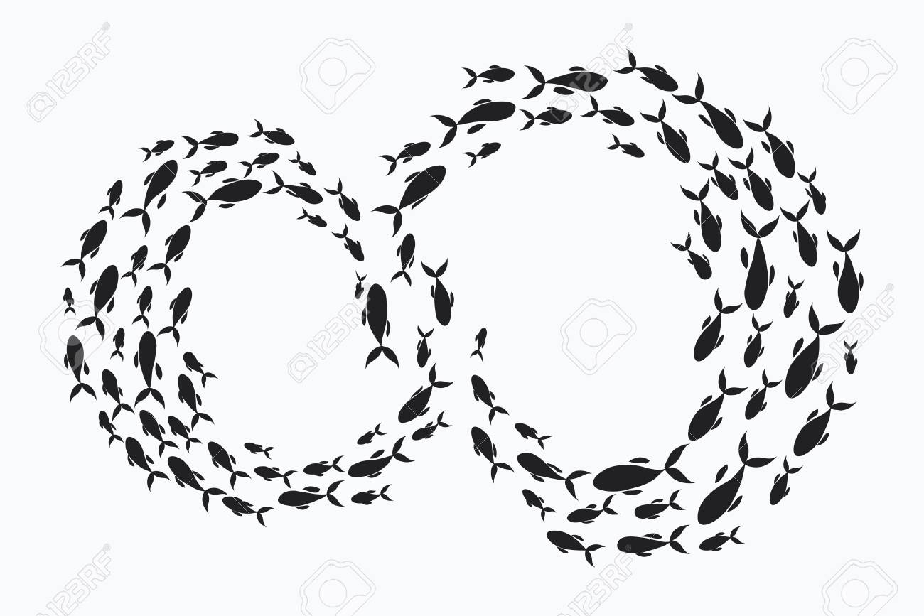 魚の学校 シルエットの魚の群れが泳ぐ円 海洋生物 ベクトルの図 タトゥー のイラスト素材 ベクタ Image 82355817
