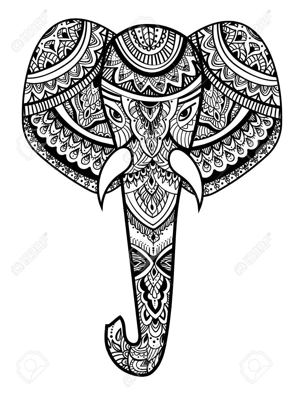 stylized head of an elephant ornamental portrait of an elephant