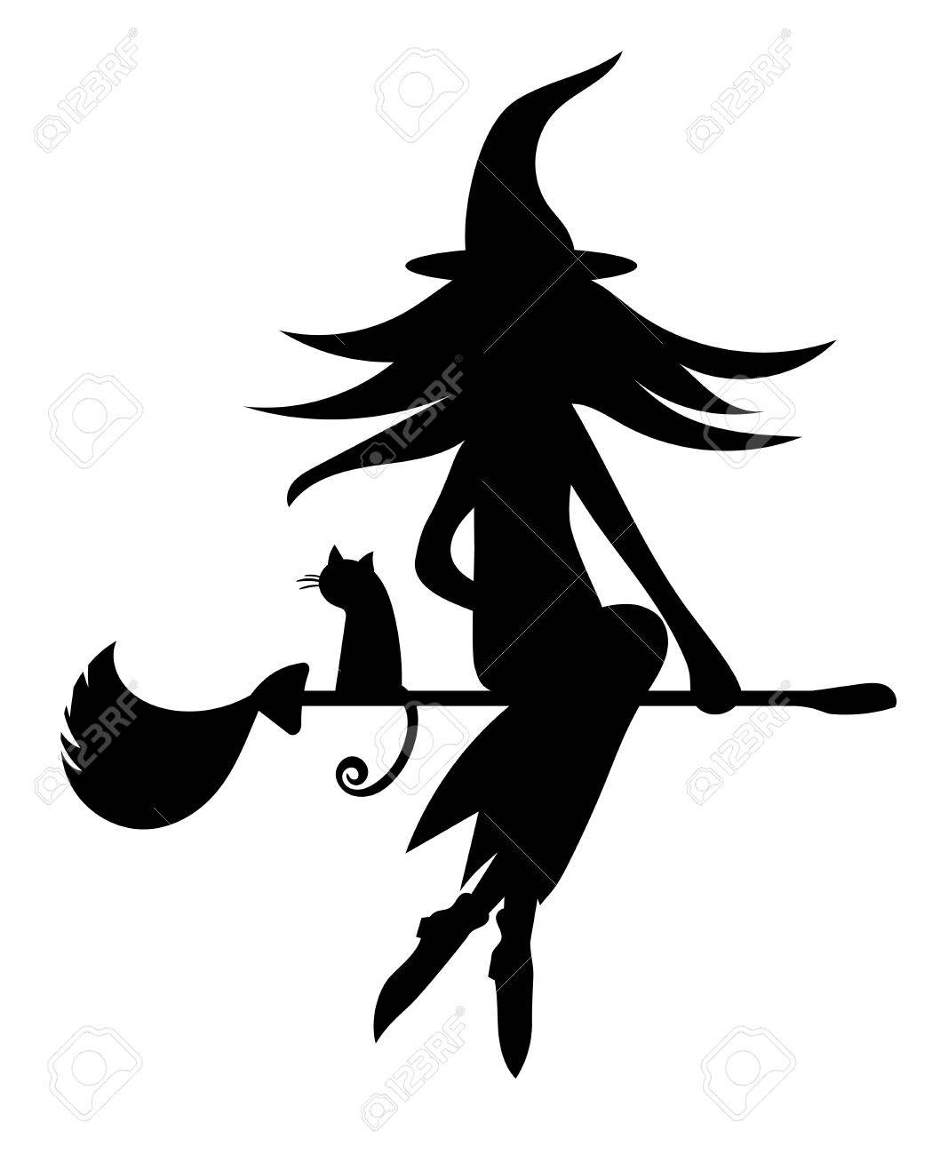 ほうきで飛ぶ魔女のシルエット ハロウィーンのためのシルエット 神秘的なイラスト のイラスト素材 ベクタ Image