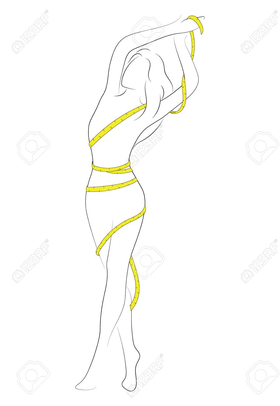 女性フィギュア 少女の概要定型化されたスレンダーボディ 白黒ベクトルイラスト 細いフィギュアの輪郭 のイラスト素材 ベクタ Image