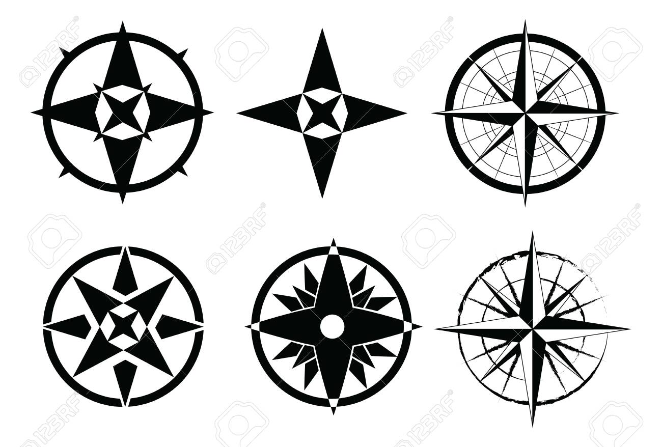 Collection Of The Compass. Stylized Sea Compasses With A Wind Rose.  Measuring Device. Black And White Vector. Tattoo. Royalty Free SVG,  Cliparts, Vectors, and Stock Illustration. Image 129674191., image size:1300x878