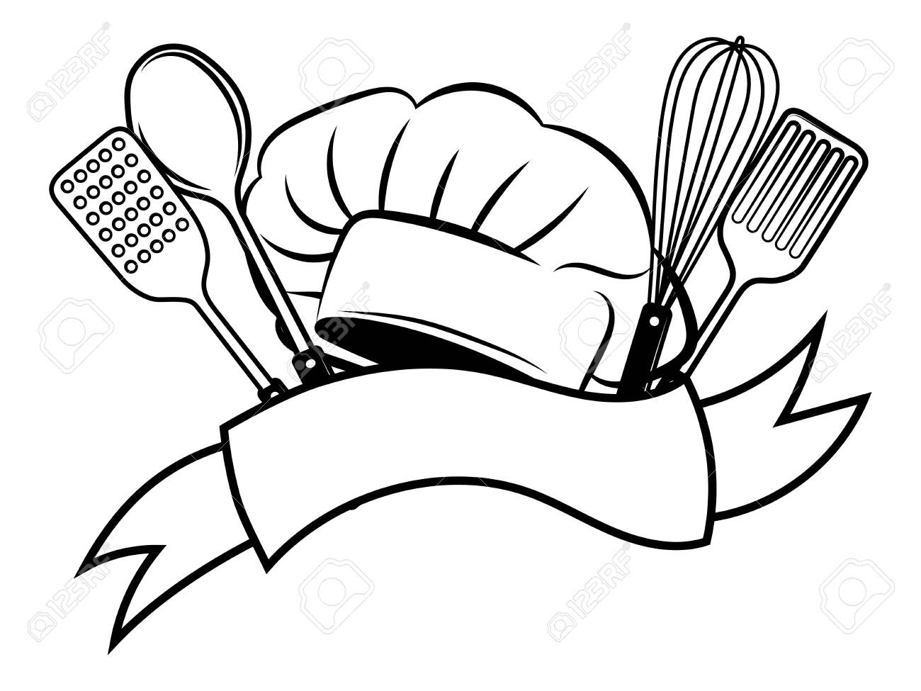 Emblem For The Restaurant. Black And White Vector Illustration For Workshop  Master. Logo For The Cook. Royalty Free SVG, Cliparts, Vectors, and Stock  Illustration. Image 130322559., image size:1300x975