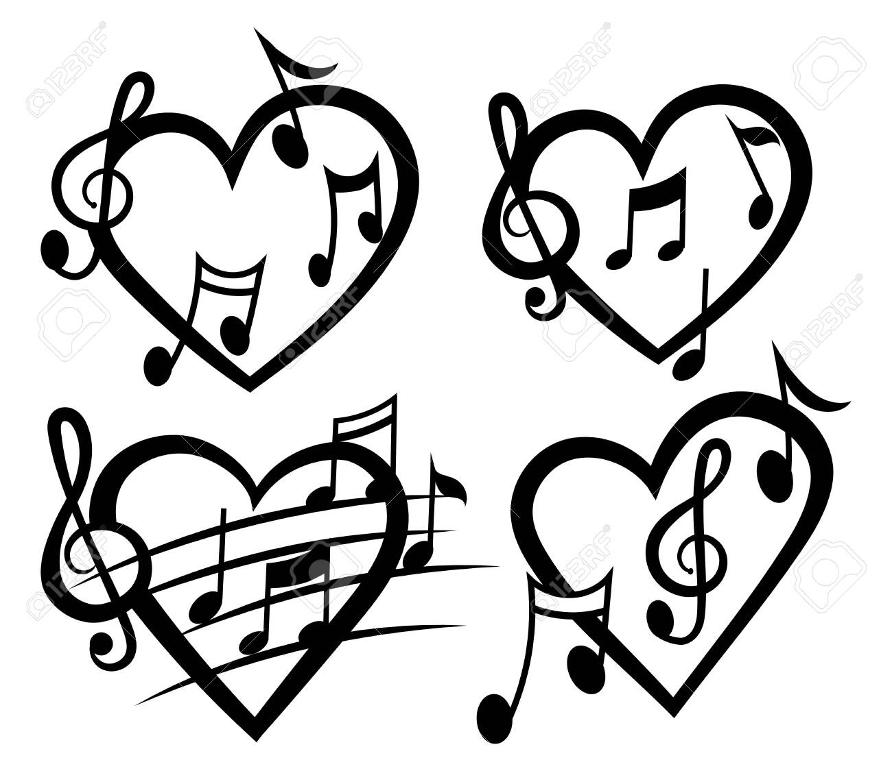 Heart With A Music Note Tattoo Heart With Notes. Vector Illustration Of Heart Music. Black And White Drawing For Music Lover. Tattoo. Royalty Free SVG, Cliparts, Vectors, And Stock Illustration. Image 130846833.