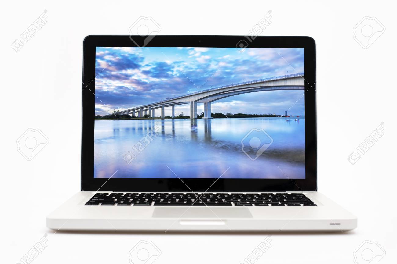 sleek looking metallic finishing laptop on a white background stock