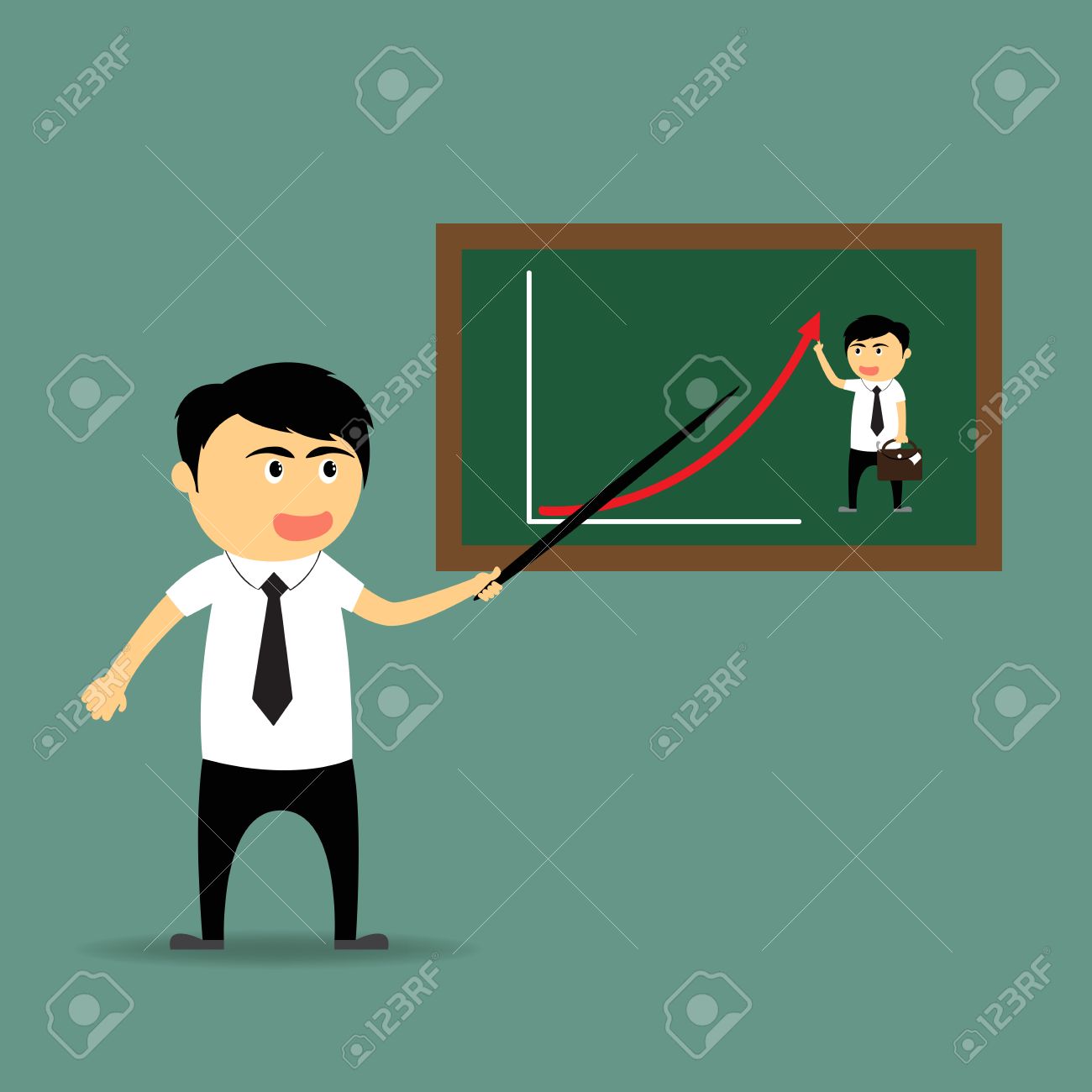 漫画のビジネス概念の成長グラフのプレゼンテーション ボードを指してビジネスマン ベクトル イラスト のイラスト素材 ベクタ Image