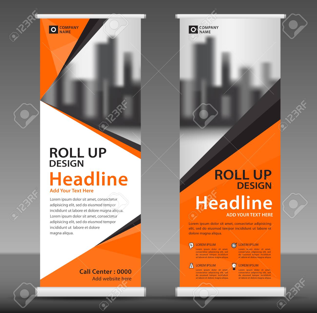 orange roll up banner stand template design flyer layout vector