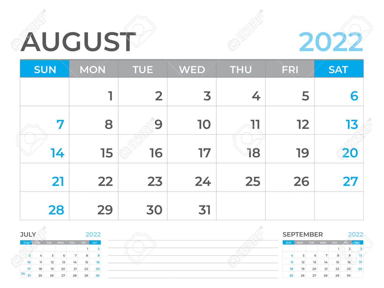 August 2022 Desktop Calendar August 2022 Page, Calendar 2022 Template, Desk Calendar, Planner Design,  Wall Calendar, Week Starts On Sunday, Stationery Design, Desk Office,  Organizer Office, Vector Royalty Free Cliparts, Vectors, And Stock  Illustration. Image 165668749.