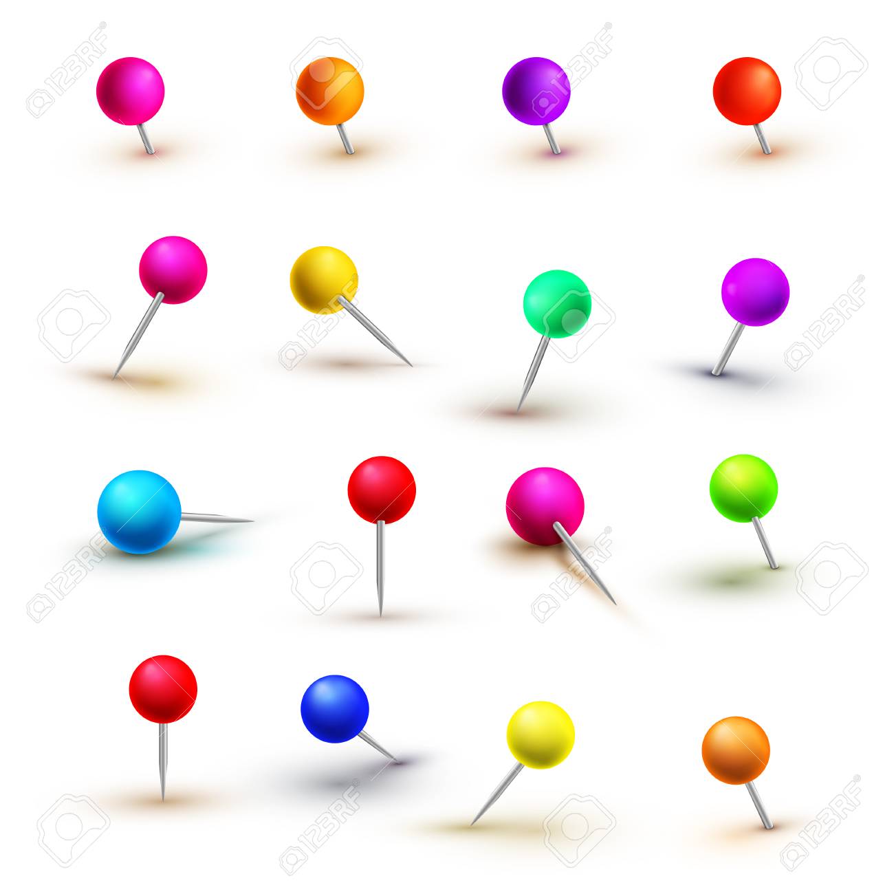 push pins isolated on white background push pins for map set