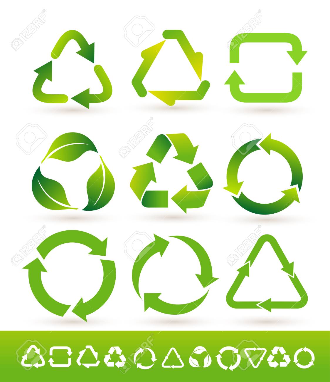 リサイクルサイクル矢印アイコンのセット リサイクルされたエコアイコン ベクターの図 白い背景に隔離のイラスト素材 ベクタ Image