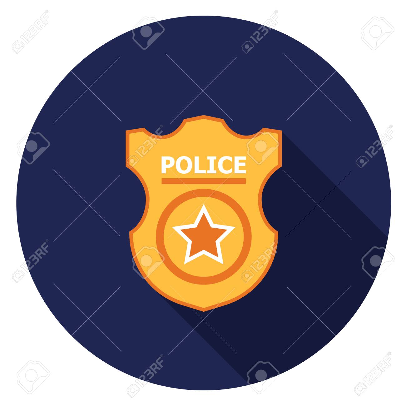 警察バッジアイコン フラットなスタイルのイラスト 長い影を持つ丸いアイコン のイラスト素材 ベクタ Image