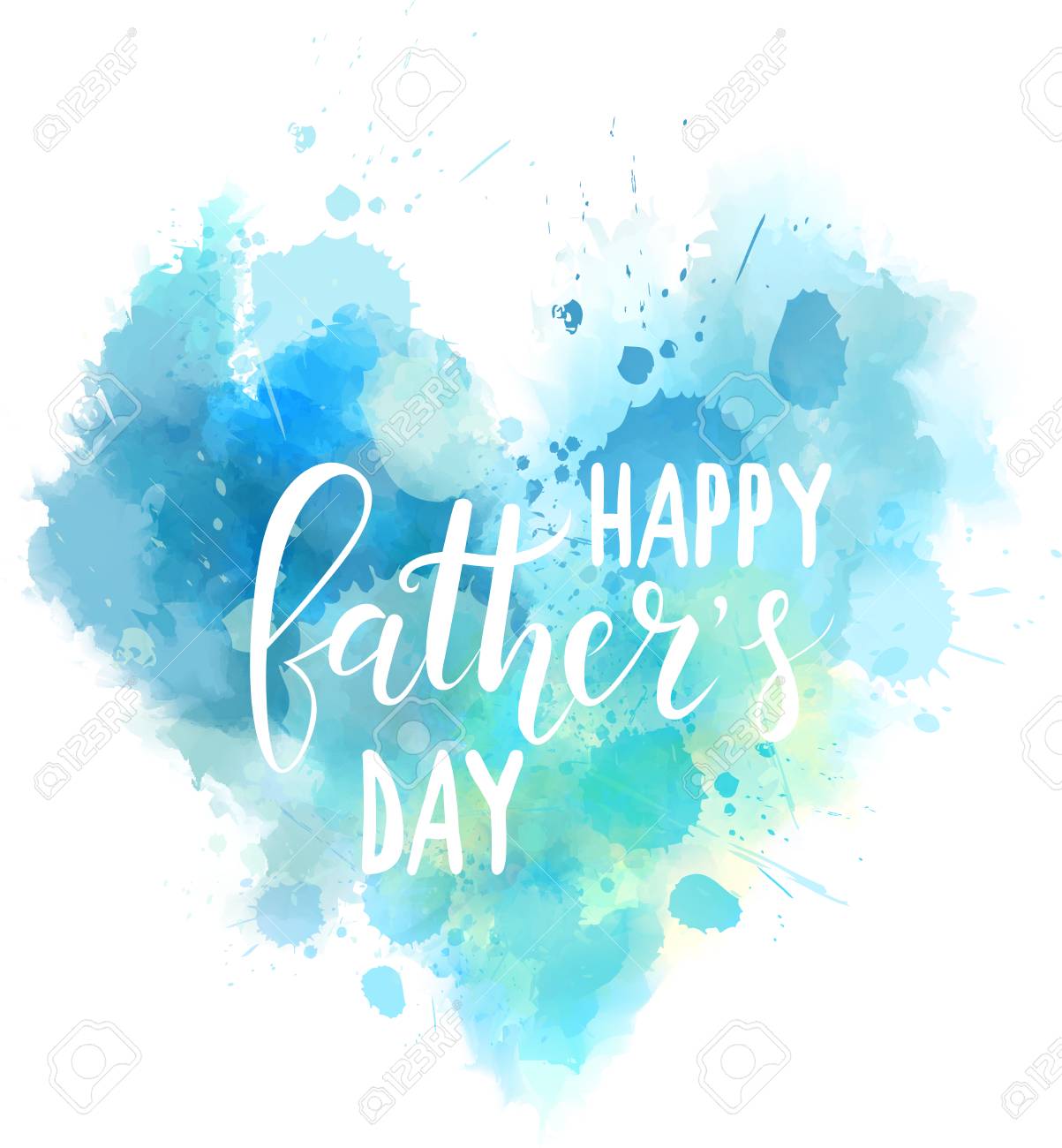水彩イミテーション ブルー ハート幸せな父の日のテキスト グリーティング カード ホリデイ バナーなどのデザイン要素です のイラスト素材 ベクタ Image