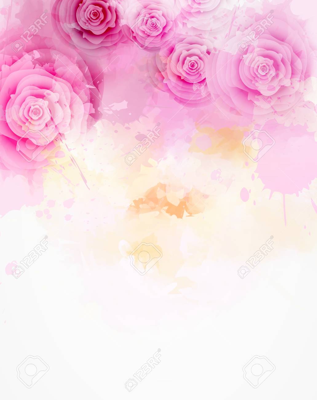 Invitation Template Background With Water Colored Abstract Floral Roses.  For Wedding, Bridal Shower, Baby Shower, Pink And Yellow Colors. Royalty  Free SVG, Cliparts, Vectors, and Stock Illustration. Image 100399692., image size:1031x1300