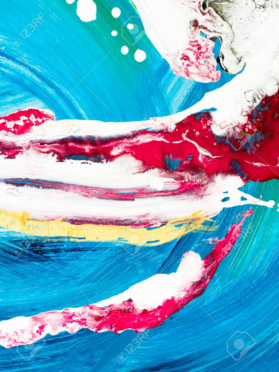 青とピンクのアクリル抽象画