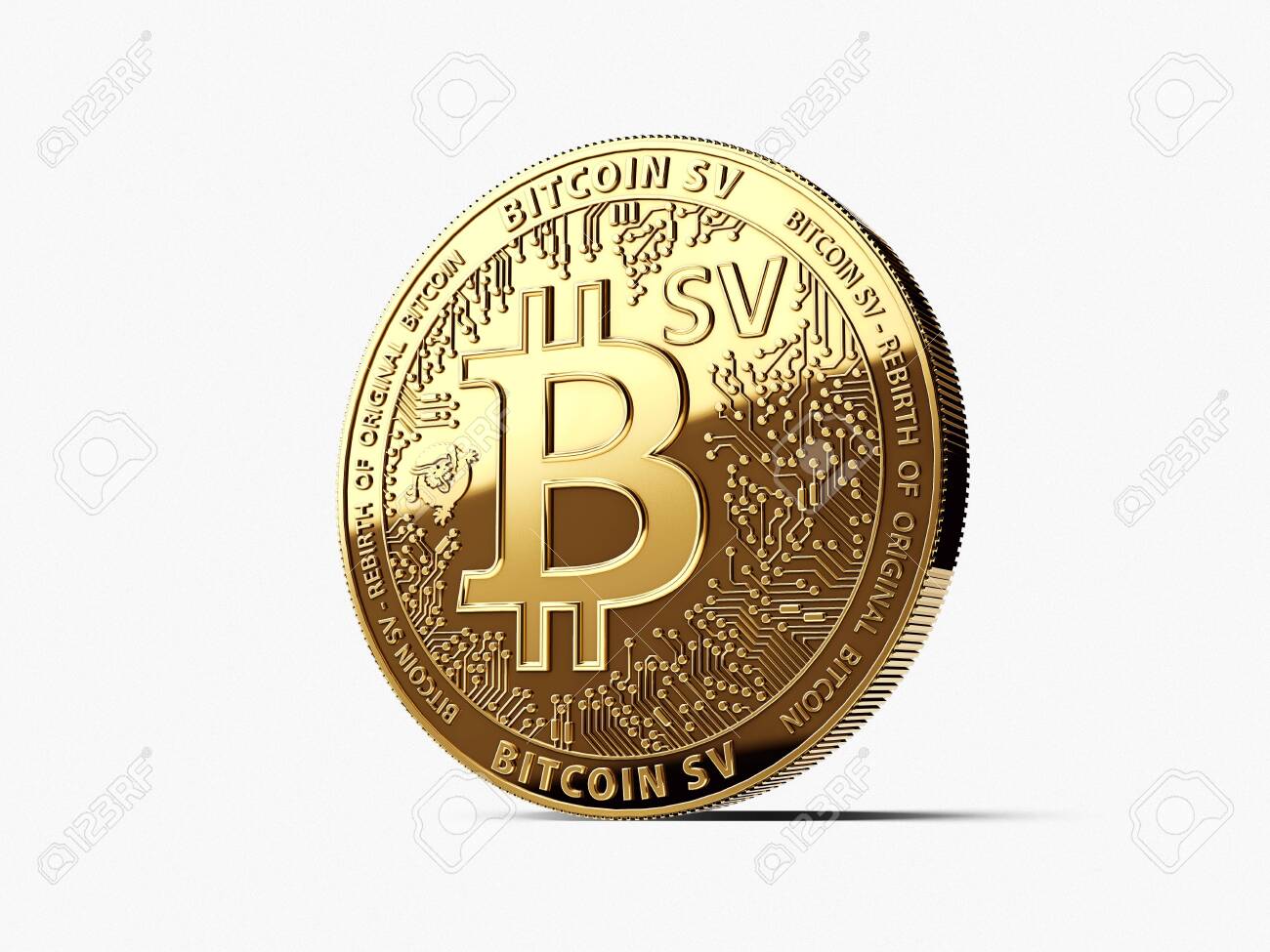Moneda De Concepto Físico De Criptomoneda De Oro Bitcoin Satoshi Vision ( Bitcoin SV O BSV) Aislada Sobre Fondo Blanco. Representación 3D Fotos,  retratos, imágenes y fotografía de archivo libres de derecho. Image