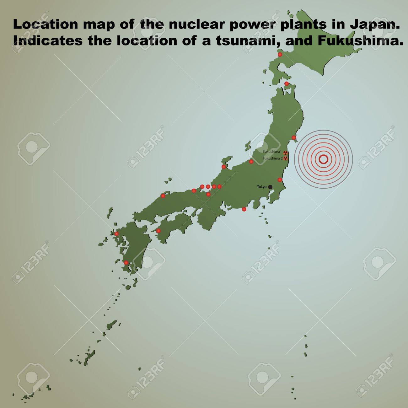 日本の原子力発電所の所在地地図津波や福島の場所を示します のイラスト素材 ベクタ Image