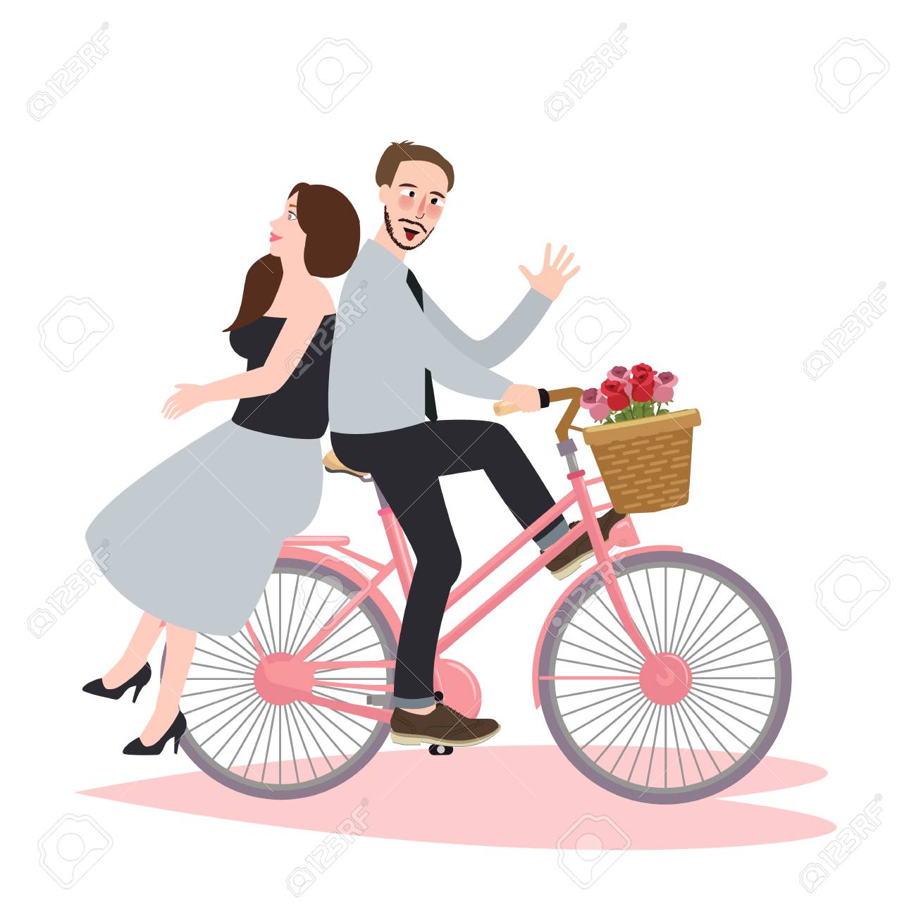 自転車に乗ってカップル ロマンス美しい出会い系笑い幸せ一緒にベクトル のイラスト素材 ベクタ Image