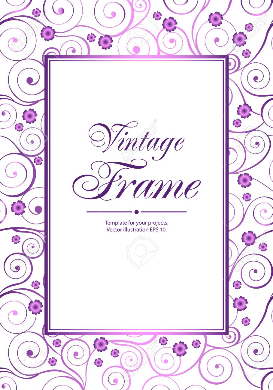 Violet Vintage Frame With Swirls And Flowers On White Background. Vector  Illustration. Royalty Free SVG, Cliparts, Vectors, and Stock Illustration.  Image 60984101., image size:909x1300