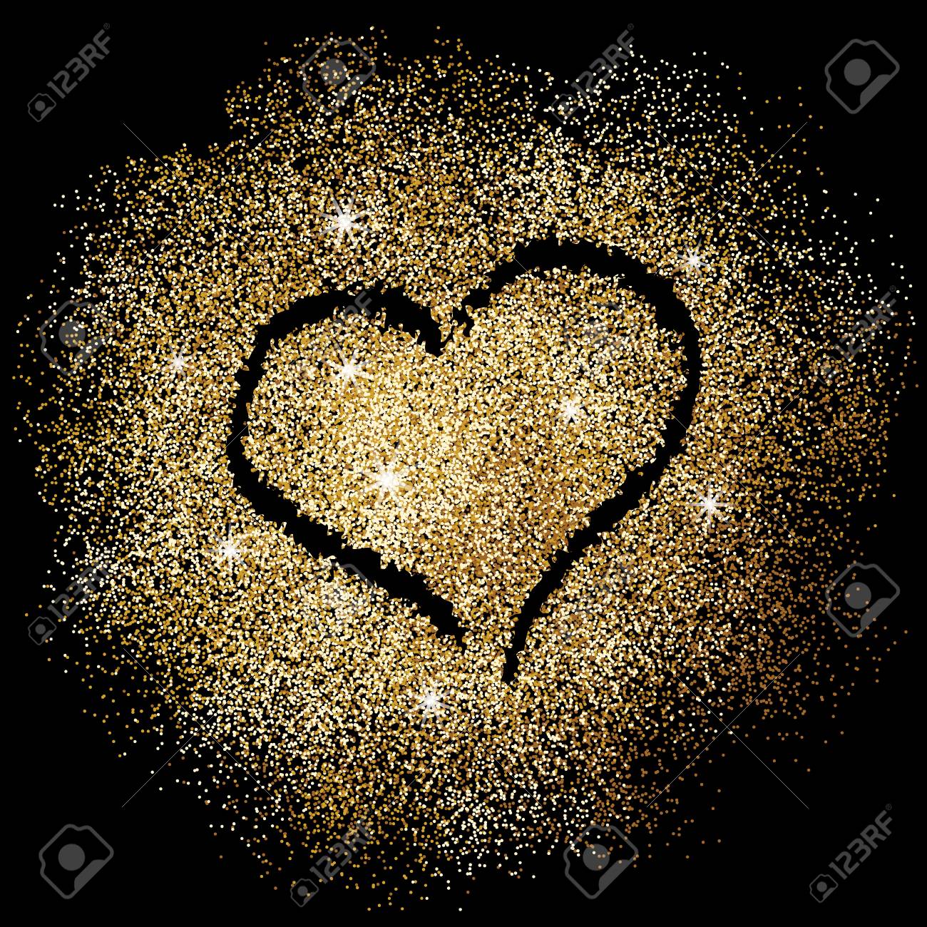 wallpapers Glitter Black And Gold Heart Wallpaper paint heart on gold glitter on black background vector illustration