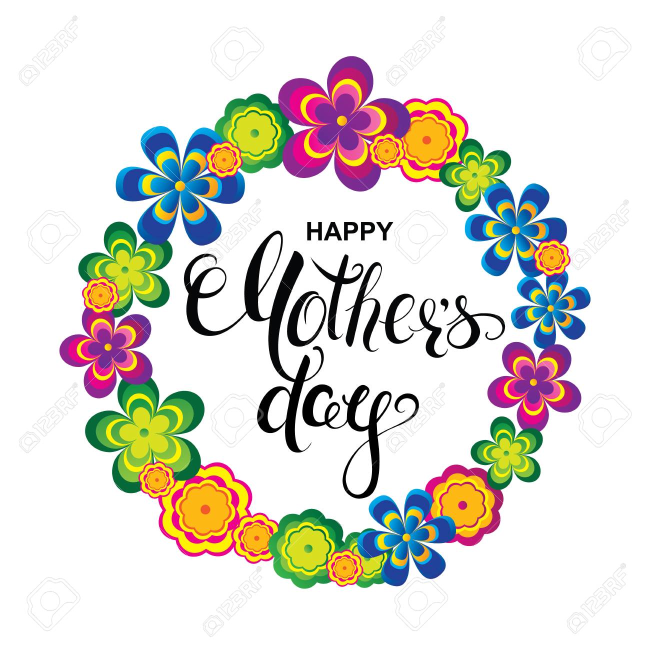 Happy Mother S Day Card With Colorful Flowers Border And Handwritten Royalty Free Cliparts Vectors And Stock Illustration Image 77217069 happy mother s day card with colorful flowers border and handwritten