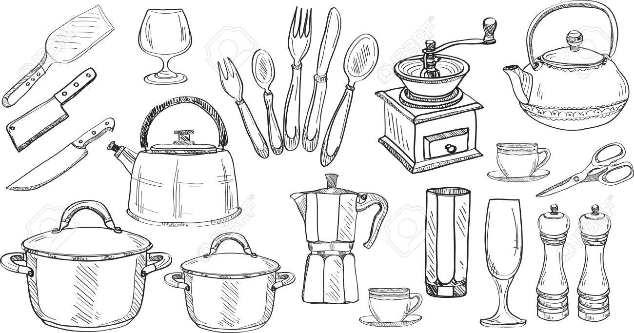 かわいい手描きのキッチン ツールのセットです 落書きコレクション ベクトルのイラスト素材 ベクタ Image