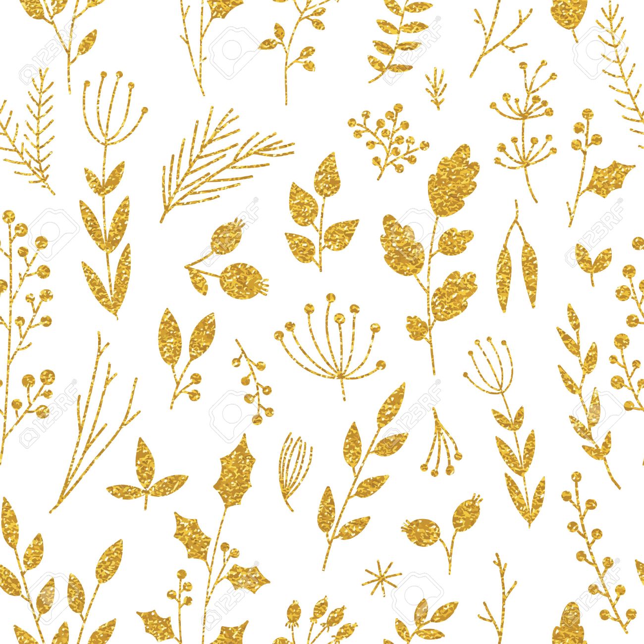 vector gold pattern floral texture with hand drawn flowers and