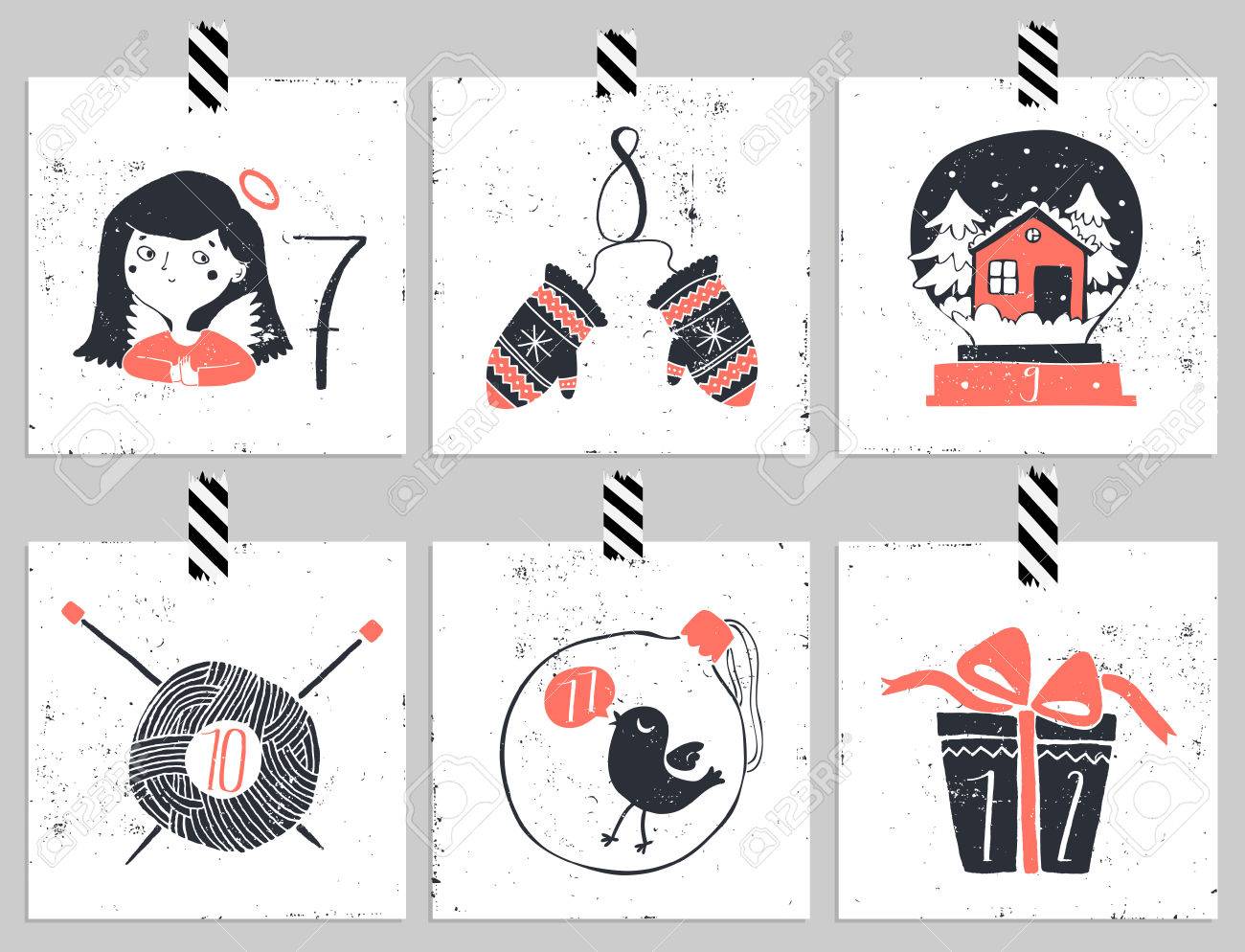 アドベント カレンダー クリスマスの 6 日間 カレンダーの 4 つの部分の 1 つ 私のポートフォリオで見てください のイラスト素材 ベクタ Image 4775