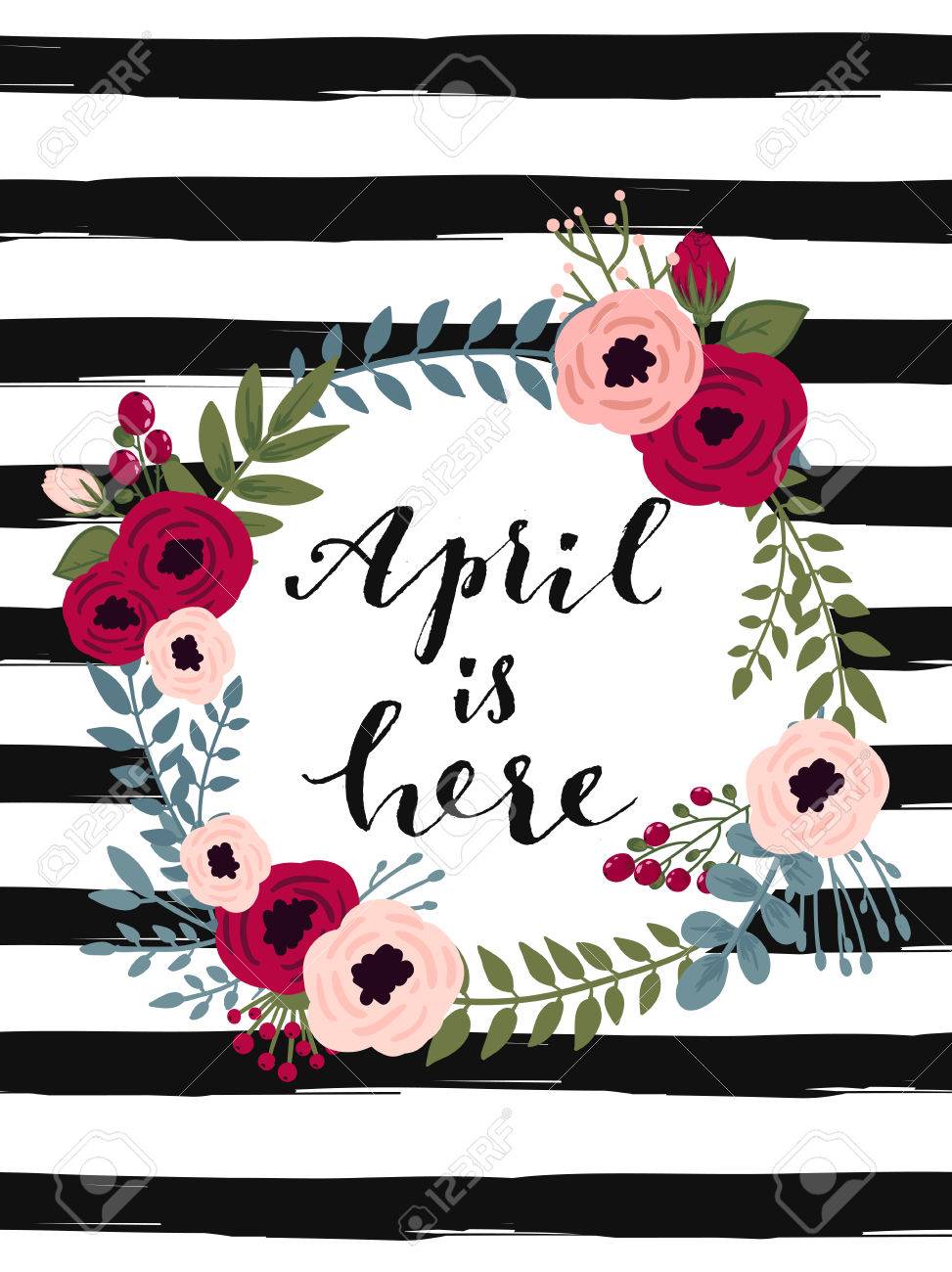 かわいい春の花カード テンプレート こんにちは 4 月 招待状 スクラップ ブック Web カード ブログ 販売 カレンダー カバー ノートや他の多くに最適です ベクトル図 のイラスト素材 ベクタ Image