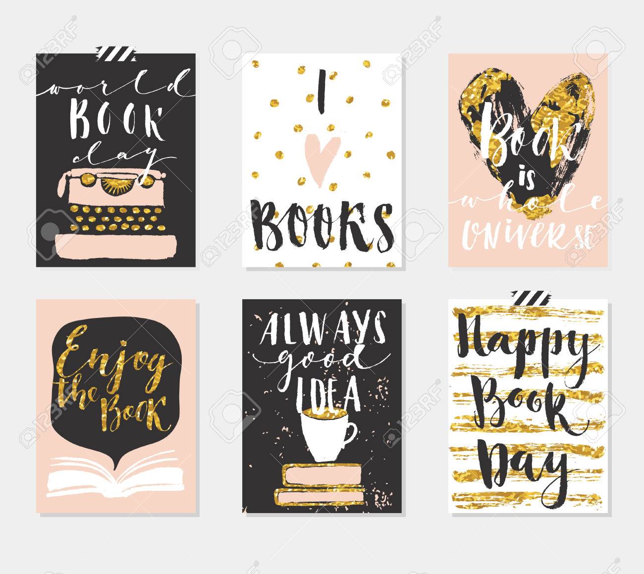 happy book day s 6 gold cards collection set of card templates