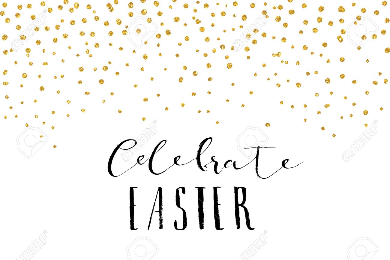 pretty easter card template gold glitter confetti on white
