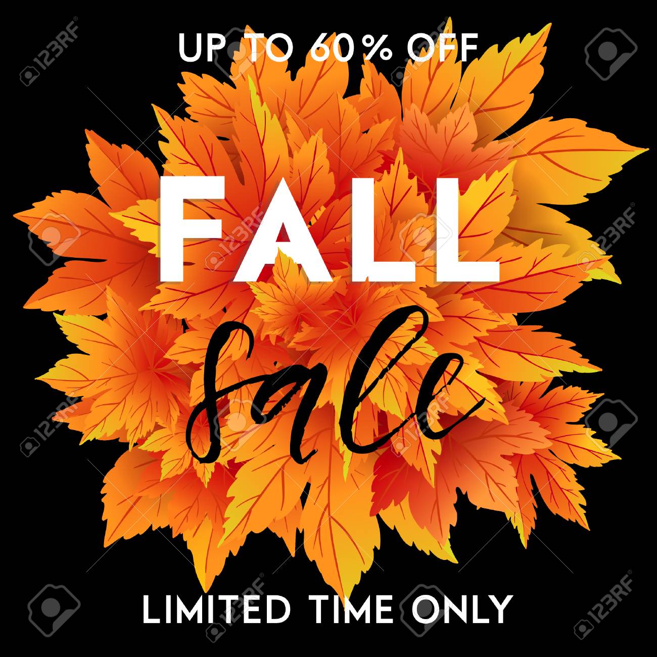 autumn sale template with lettering bright fall leaves poster