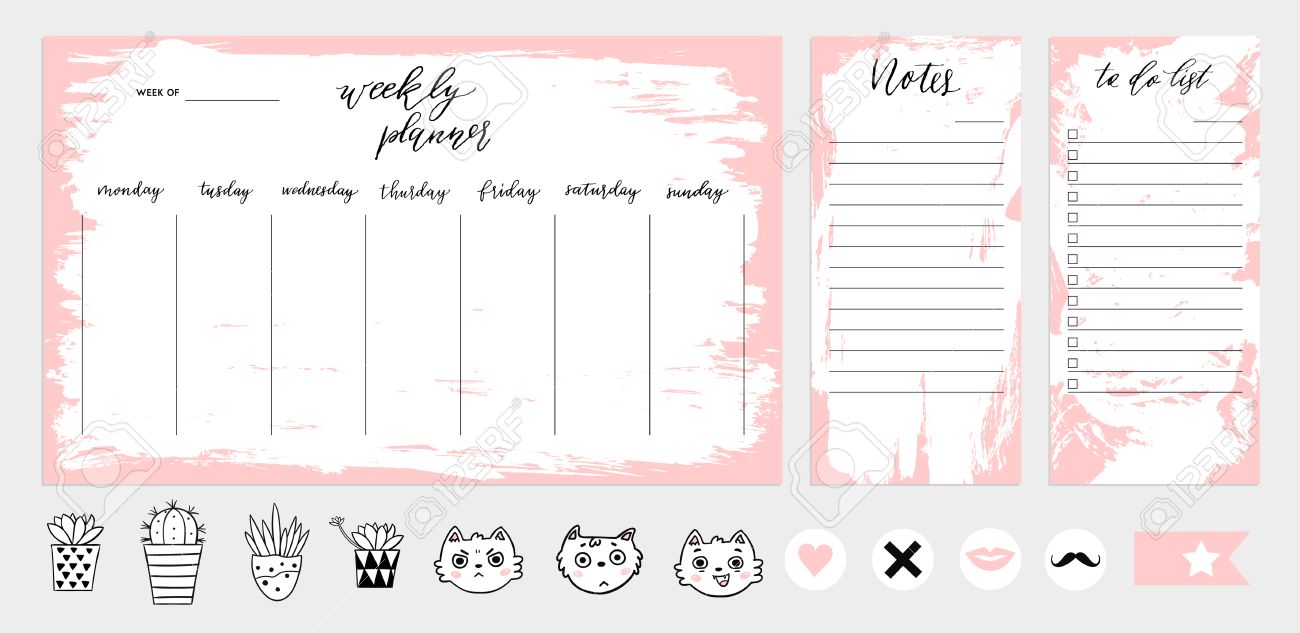 ウィークリー プランナー テンプレート コンセプト テクスチャ 分離開催とメモと To Do リストのスケジュール のイラスト素材 ベクタ Image