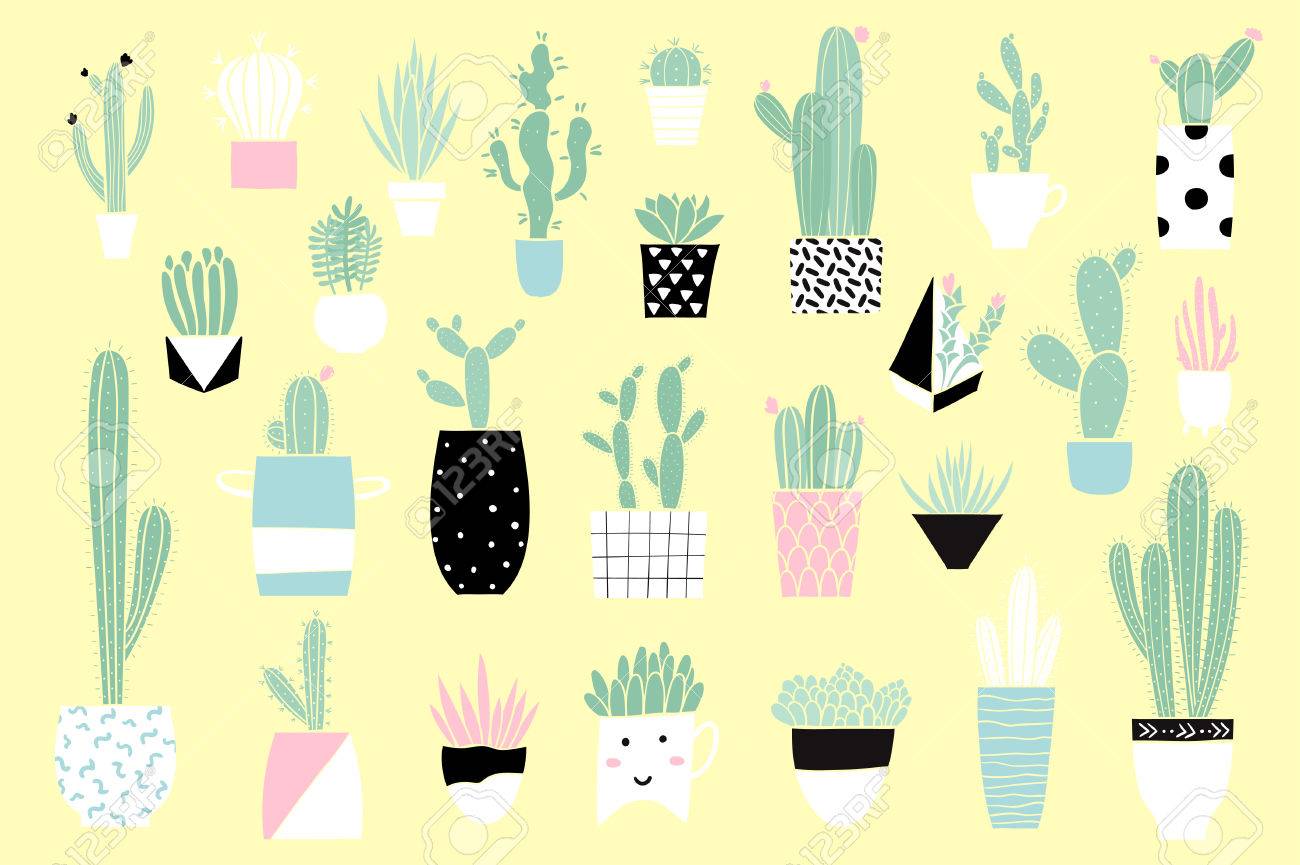 Cute Summer Theme Cactus Pretty And Bright Colors Big Hand Drawn Set Of Different Cactus And Succulents Vector Illustration Royalty Free Cliparts Vectors And Stock Illustration Image 78650285