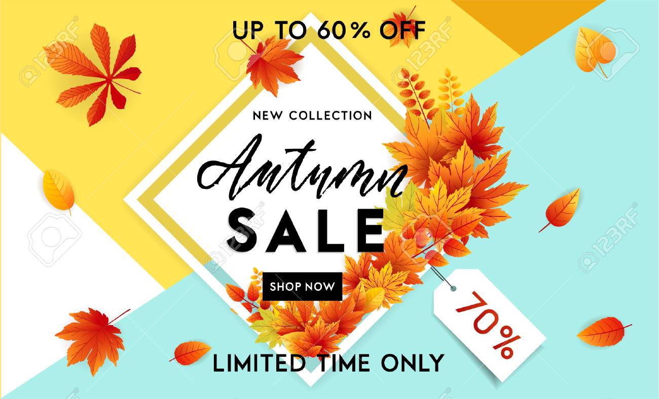 autumn sale flyer template with lettering bright fall leaves autumn flyer template