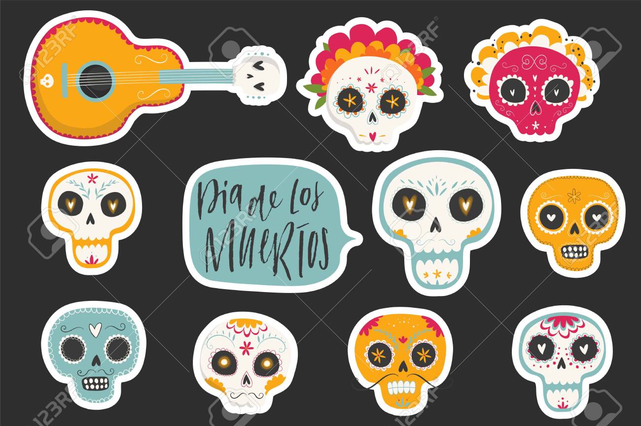 ベクトルは、メキシコの「死者の日」休日の描き下ろしイラストを手。伝統的な砂糖の頭蓋骨が、マリーゴールドの花「Dia デ ロス  ムエルトス」がある郵便はがきのイラスト素材・ベクター Image 87114764 Merrystorm Dia De Los Muertos バナー  死者の日 バナー メキシカン ..., image size:1300x865